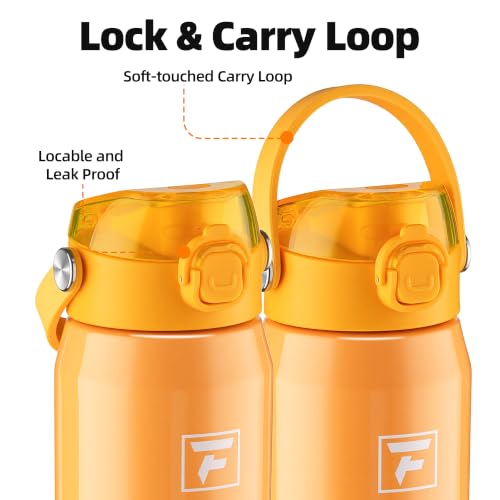 Fanhaw 24oz Stainless Steel Water Bottle with 2-in-1 Lid, Saffron Yellow - color: Saffron Yellow