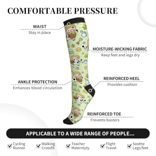 Compression Socks Knee High Circulation Support Socks For Women Men Athletic Running Hiking Cycling - color: Cow