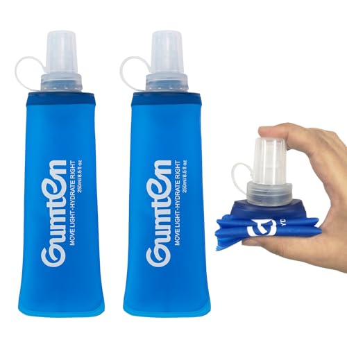 2 Pack Soft Flask 250ml TPU Collapsible Soft Water Bottle BPA-Free for Hydration Pack Jogging Running Hiking Cycling Camping (Dark Blue) - color: Dark Blue