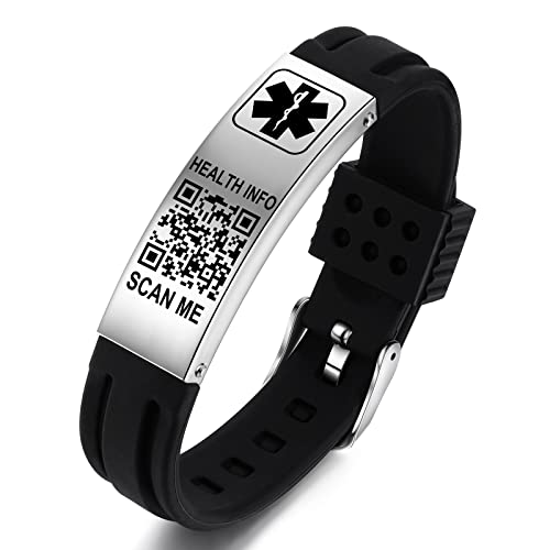 Medical Bracelets for Men Women with QR Code Medical Alert ID Bracelets - color: Panda Black Silver