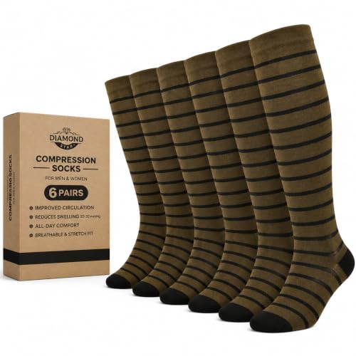 Diamond Star 6 Pairs Compression Socks for Men & Women, Knee High Socks - color: 6 Pairs (Coffee/Black)