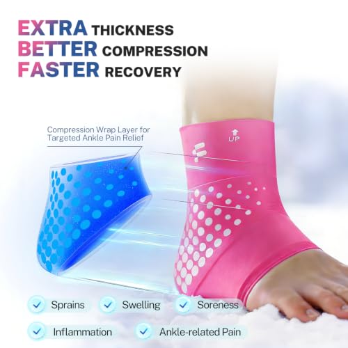Ankle Ice Pack Wrap, Long-Lasting Cold Compression for Ankle Recovery - color: Pink, size: M