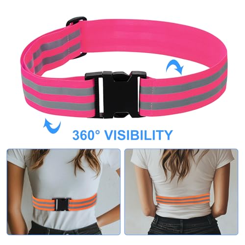 PATIKIL Adjustable Reflective Running Belt, Glow Pt Belt Sash for Cycling Walking - color: Pink, size: 1.9 Inch