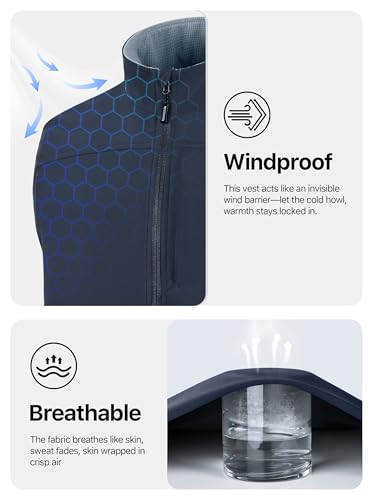 FREE SOLDIER Men's Lightweight Golf Vest Outerwear Windproof Sleeveless Softshell Jacket Running Vest - color: Navy, size: Small