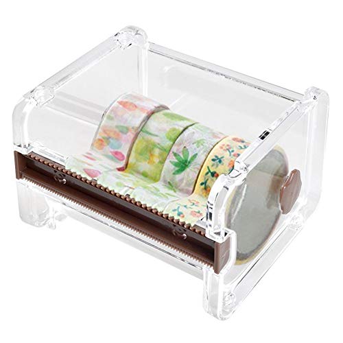 Washi Tape Dispenser & Cutter - Roll Holder Organizer, Masking Tape Desktop DIY Sticker Roll Storage, Brown Box - color: Brown