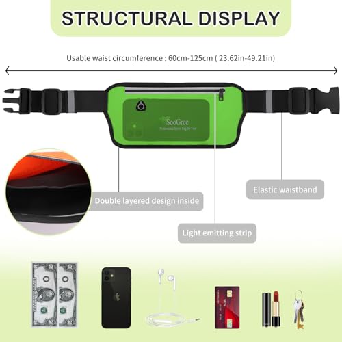 SooGree Running Belt Fanny Pack for Women Men Waterproof Waist Pack Runners Bag Slim Money belt Phone Holder for Sports Hiking Traveling Adjustable Strap Workout Pouch Lightweight Walking Jogging - color: Green, size: 1188