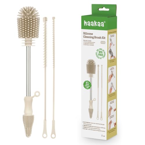 Haakaa Food-Grade Silicone Cleaning Brush Kit 3-Piece (Kit-Pebble) - color: Kit-pebble