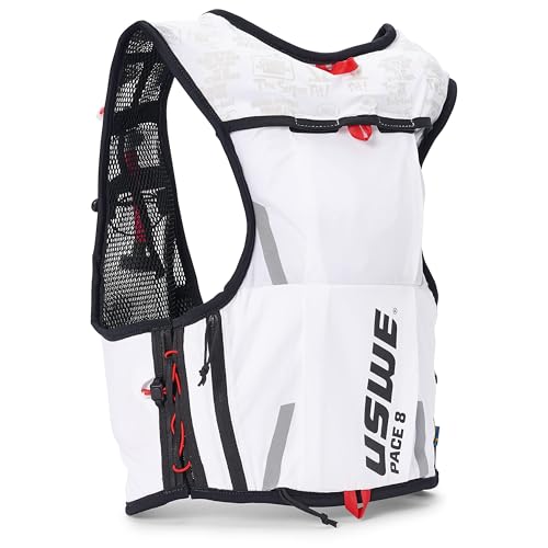 USWE Pace - Running Vest Hydration Pack with 2 x 500ml UltraFlask, Backpack for Men and Women - style: 8L, White, Medium