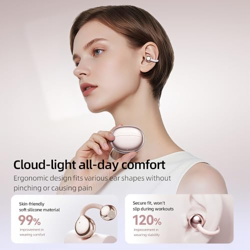 Open Ear Earbuds Clip On Headphones Wireless Earbuds for Workout(Rose Gold) - color: Rose Gold