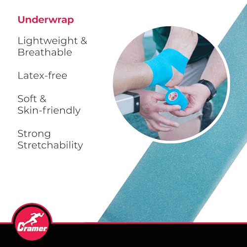 Cramer Tape Underwrap, Bulk Case of 48 Rolls of PreWrap for Athletic Taping, Hair Tie, Headband, Patellar Support, Pre-Wrap Athletic Tape Supplies, 2.75" X 30 Yard Rolls of Pre Wrap, Bright Teal - color: Bright Teal