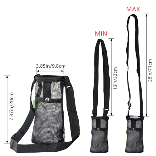 2PCS Water Bottle Carrier Bag - Convenient Holder with Strap and Pocket for Hiking, Walking, and Travel (Black, L) - size: Large