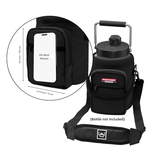 NATURE PIONEOR 26-128 oz Insulated Water Bottle Carrier Holder with Strap - color: Black, size: Half Gallon YETl