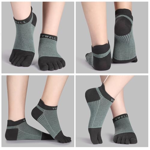 VWELL Cotton Toe Socks Five Finger Socks No Show Crew Athletic Running Socks 4 Pairs,Size 7-11 - color: Green