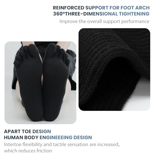 Toe Socks for Men and Women Athletic Running Coolmax Five Finger Ankle/Quarter Socks Breathable Lightweight, 3 Pairs - color: E4109# Black, size: Small