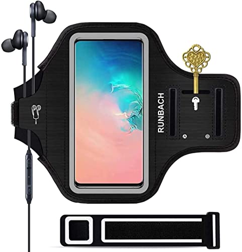 Armband for Samsung Galaxy S26+/S25+/S24+/S23+/S22+/S20+/S10+/S9+/S8+, Running Exercise Gym Bag with Key Holder and Card Slot (Black) - color: Black
