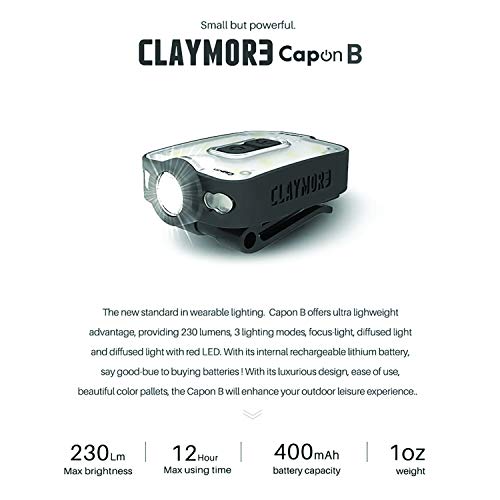 Claymore Capon 40B Tan Clip-On Cap Light – USB-C Rechargeable 230LM LED Headlamp | 3 Light Modes 180° Adjustable Beam IP54 Water Resistant Up to 12 Hrs Runtime for Camping, Running, Outdoor - color: 40B (Tan)
