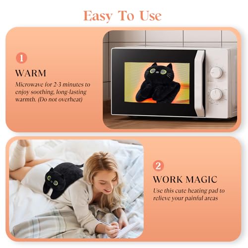 Microwave Heating Pad for Pain Relief, 19" x 9" Microwavable Heat Pads, Period Menstrual Heating Pads for Neck Shoulder, Back Pain, Muscles, Joints, Natural Heat Pack Moist Heat, Large Black Cat - size: Large Black Cat-2