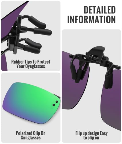 MEETSUN Polarized Clip On Sunglasses for Men Women, Fit Over Glasses - color: 1pack-green Mirror Lens