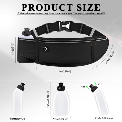 Running Belt with Water Bottle Holder, Large Fanny Pack for Men Women Girls Boys Kids Phone Carry Pouch,Flat Slim Waist Bag Fit Hydration Hiking Runner Walking Workout Gym Sport Travel - color: 01-Black