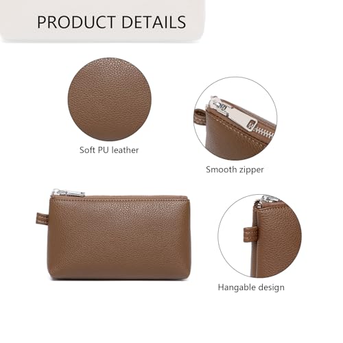 Small Makeup Bag for Purse, Leather Cosmetic (Toffee Brown) - color: PU/Toffee Brown