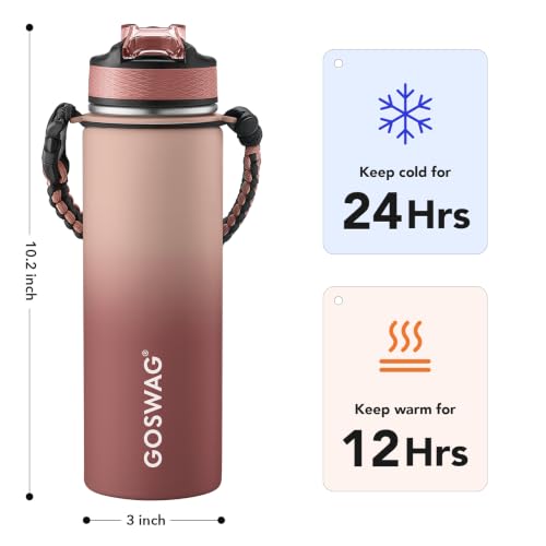 GOSWAG 24oz Insulated Stainless Steel Travel Water Bottle, 2 Lids - color: Caramel Brown Ombré
