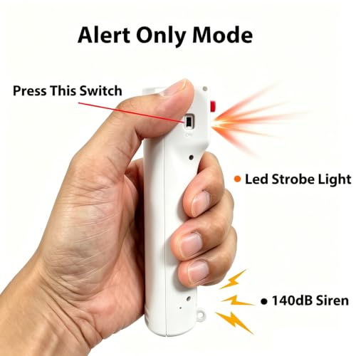 3-in-1 Pepper Spray Personal Safety Alarm, 12ft Anti Wind Blow Gel, UV Marking Dye, 140dB Siren 3 Strobe Lights, USB-C Rechargeable 2 Year Standby 90 Min Runtime, Replaceable Cartridge Legal Business - color: White