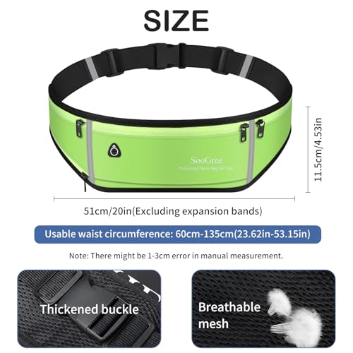 SooGree Slim Running Belt Fanny Packs for Women & Men Runners Pouch Waist Pack Phone Holder Large Crossbody Runners Bag Gear Accessories for Running Hiking Traveling Sports Adjustable Strap - color: Green, size: 1189