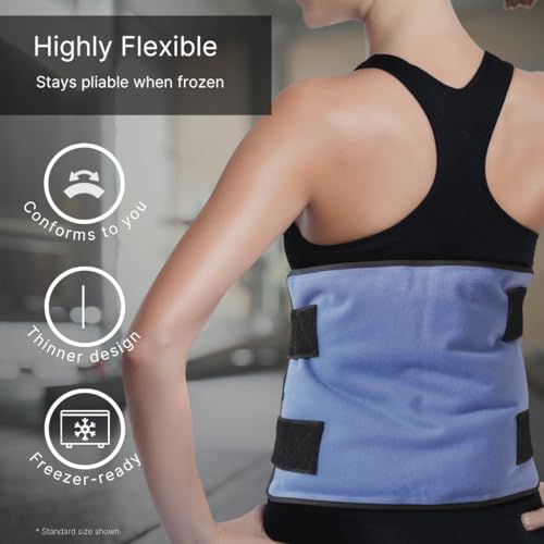 FlexiKold Reusable Gel Large Ice Pack with Straps – Cold Compress Gel Cold Pack for Injuries – Flexible Medical Ice Wrap for Back, Shoulders, Legs, Knees, Sciatica, Muscle Pain – Standard - style: Large