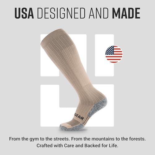 MudGear Graduated Compression Socks, Durable, Sweat-Resistant OCR Performance Socks with Cushioned Footbed, Made in USA - color: Coyote Tan, size: Medium
