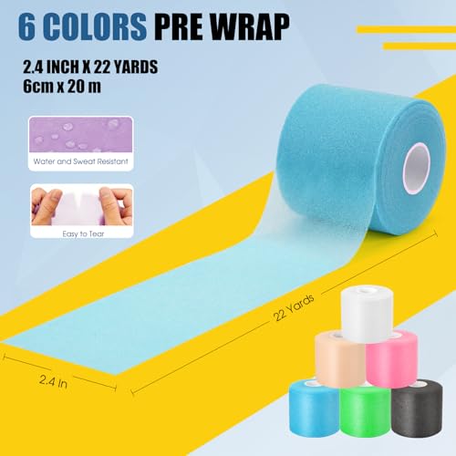 Pre Wrap Athletic Tape 6 Pack, 2.4 Inch x 22 Yards Foam Underwrap, Blue - color: Blue