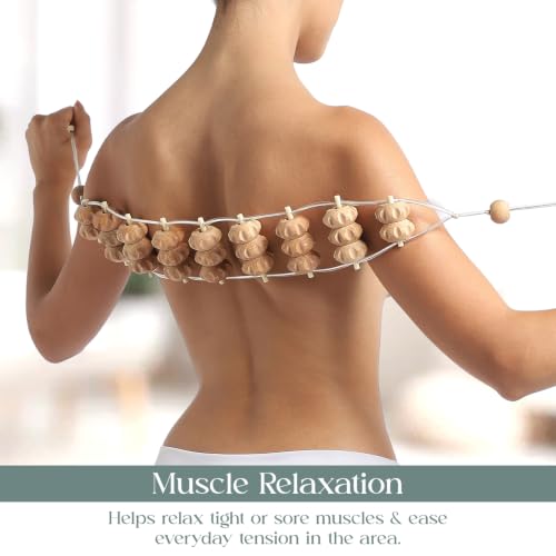 Mr.Woodware Rope Back Massager - 47.2 inches Lymphatic Drainage Massager Tool for Back, Neck, Legs, Waist, Body Pain Relief and Massage Therapy - Anti Cellulite Wooden Massage Roller for Maderoterapia