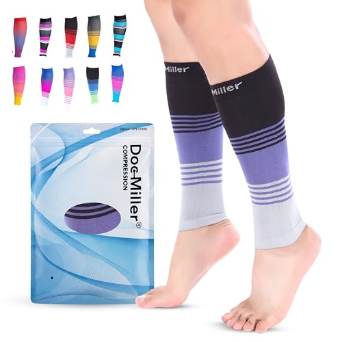 Doc Miller Calf Compression Sleeve 20-30 mmHg for Men & Women, 1 Pair - color: Black.Purple.Gray, size: Small