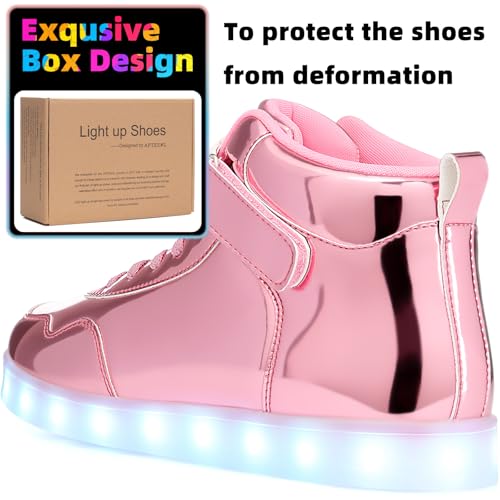 APTESOL Unisex Rechargeable LED Light Up Shoes Men Women High Top Sneakers - color: Pink, size: 9.5 Women/8 Men