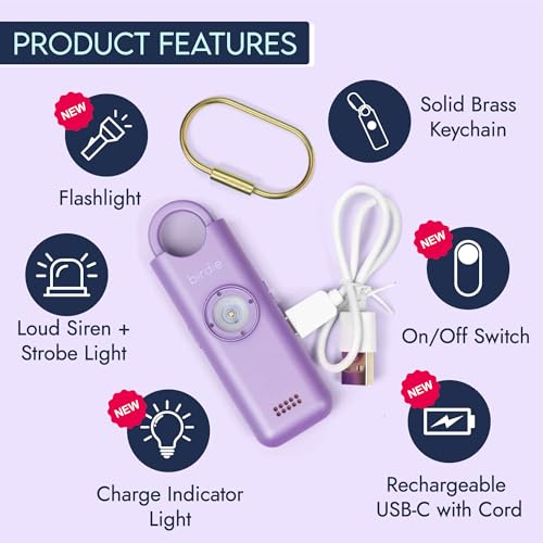 She’s Birdie 3.0 New Version – The Original Personal Safety Alarm for Women by Women–Loud Siren, Flash Light and Rechargeable Battery in a Variety of Colors (Metallic Lavender Purple) - color: Metallic Lavender Purple