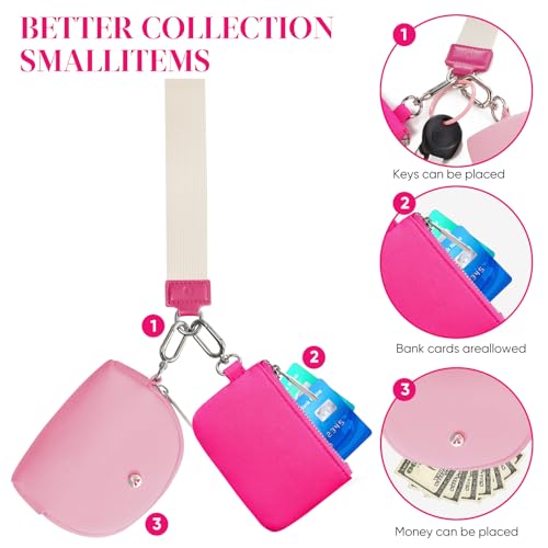 VUTUXA KeyChain Wallet Wristlet For Women Mini Zip Dual Pouch Coin Purse - color: rose red +pink
