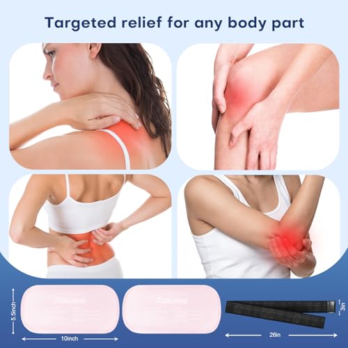 Gel Ice Packs for Injuries Reusable 2 Packs Hot Cold Gel Wrap with Strap - color: Pink-2 Pack-medium