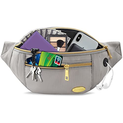 Entchin Water-Resistant Fanny Pack, 4-Zipper Belt Bag - color: Mini Grey