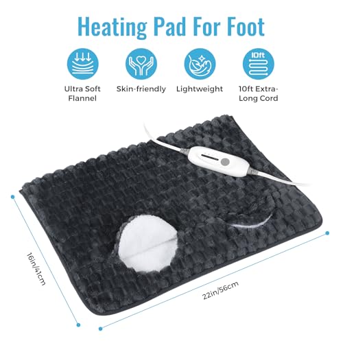 Electric Heated Foot Warmer Soft Flannel Foot Heater with 2h Auto Off & 3 Heat Levels Full Body Use Heating Pad for Feet, Abdomen, Cramps, Pain Relief Pocket Design 16" x 22" - color: Dark Grey