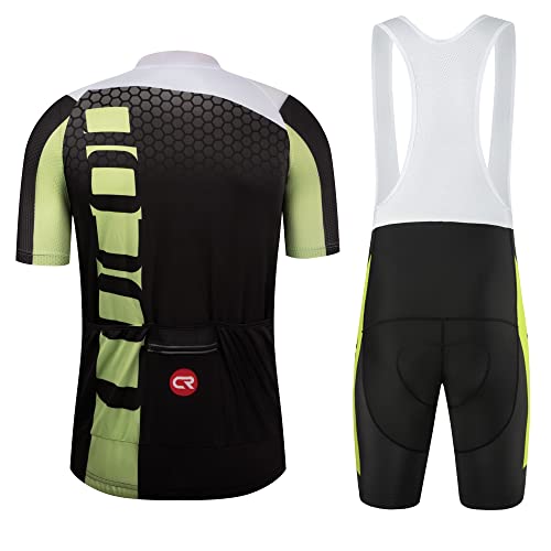 Coconut Ropamo CR Men's Cycling Jersey Set Road Bike Jersey Zipper Pocket Bib Shorts with 4D Padded Cycling Clothing Set - color: Green/Black, size: XX-Large