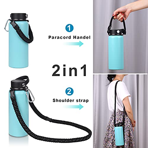 Wongeto Paracord Handle Carrier Holder with Shoulder Strap,Compatible with Hydro Flask Wide Mouth Water Bottles - color: Black 1
