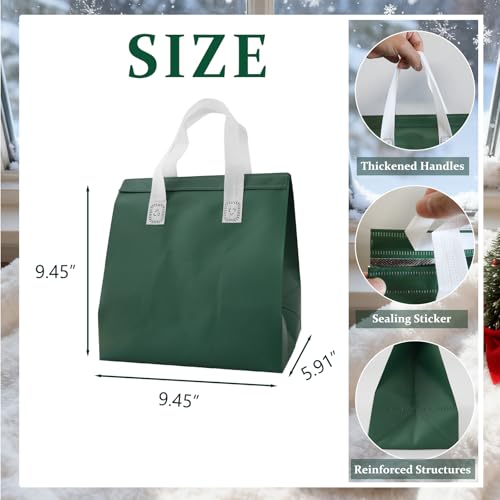 12Pcs Disposable Insulated Lunch Bags Thermal Cooler Bag for Food Delivery - color: Dark Green, size: 9.45"(H) x 9.45"(L) x 5.91"(W)