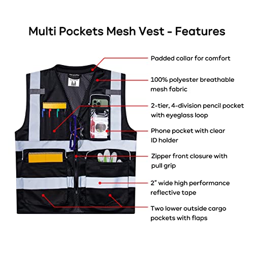 Neopelta Reflective Safety Vest for Men Women with Pockets, Black Mesh S - color: Black, size: Small