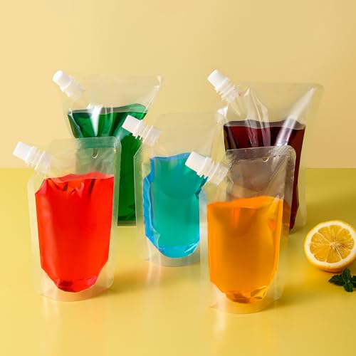 OHMAXHO Plastic Flasks, Reusable Drink Pouches, Leak-Proof for Travel, Outdoor Sports, Running enthusiasts, Concerts, Events (8OZ-16OZ-32OZ,16PCS) - color: D【8OZx6PCS+16OZx6PCS+32OZx4PCS】