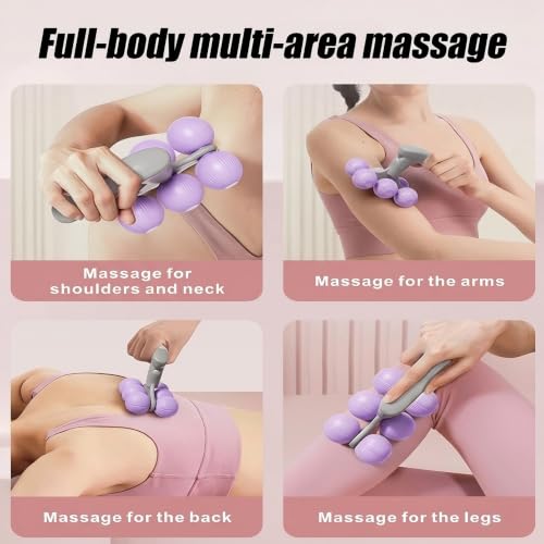6-Wheel Handheld Massage Roller for Muscle Pain Relief (Purple) - color: Purple