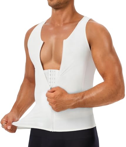 TAILONG Men's Compression Shirt - Shapewear Slimming Undershirt Tummy Control & Gynecomastia Vest Body Shaper Tank Top - color: White, size: X-Large
