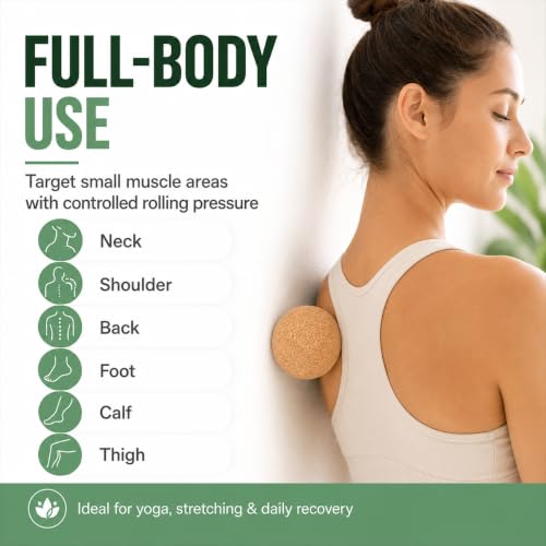 1pc Cork Massage Ball 2.4in, Wooden Cork Yoga Ball for Foot, Back, Shoulder and Leg Massage, Firm Fascia Roller Balls for Muscle Relaxation, Home Gym Travel