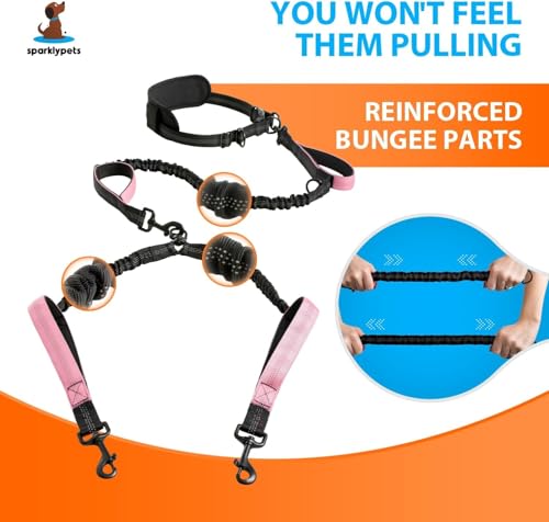 SparklyPets Hands Free Dual Dog Leash, Medium & Large (Gradient Pink) - color: Gradient Pink, size: 2 dogs M/L