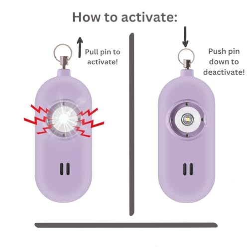 Rechargeable Personal Safety Alarm for Women. 130dB Siren. Ear-Piercingly Loud w/ Flashing LED Strobe Light Siren Keychain - color: Lavender