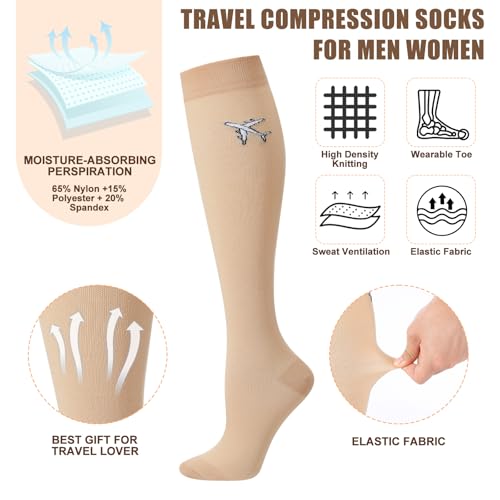 Skicuff 2 Pairs Travel Compression Socks for Men and Women - color: Skin Tone
