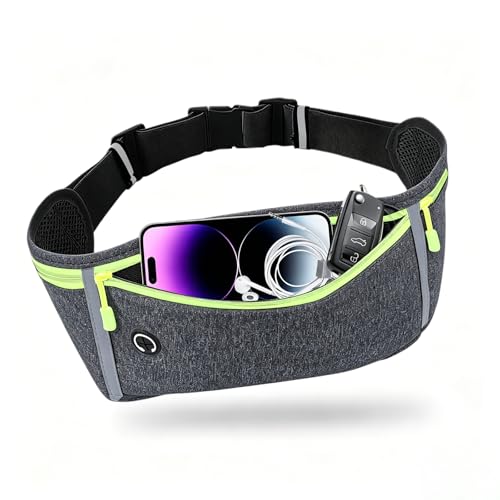 Slim Running Belt for Women Men,Runners Fanny Pack Phone Holder,Money Belt,Running Gear Accessories,with 3 Pockets (Green-flaxen) - color: Green-flaxen